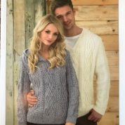 James C brett Knitting Pattern Sweater JB214 Aran Hoodie and V Neck